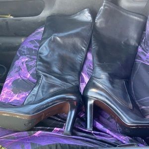 Long black leather cole hann boots